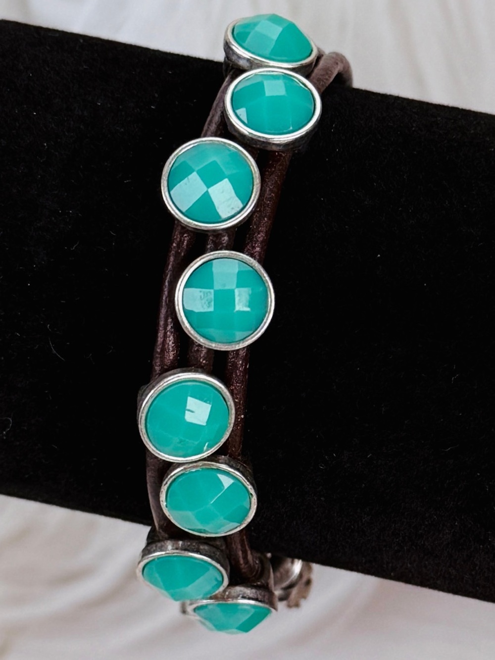 Beautiful, bohemian chic, brown and greenish blue costume bracelet